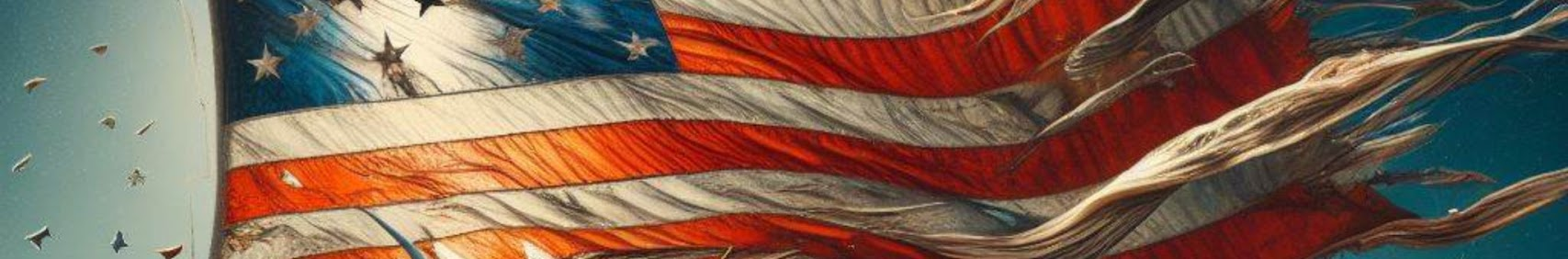 A weathered American flag flying in the wind